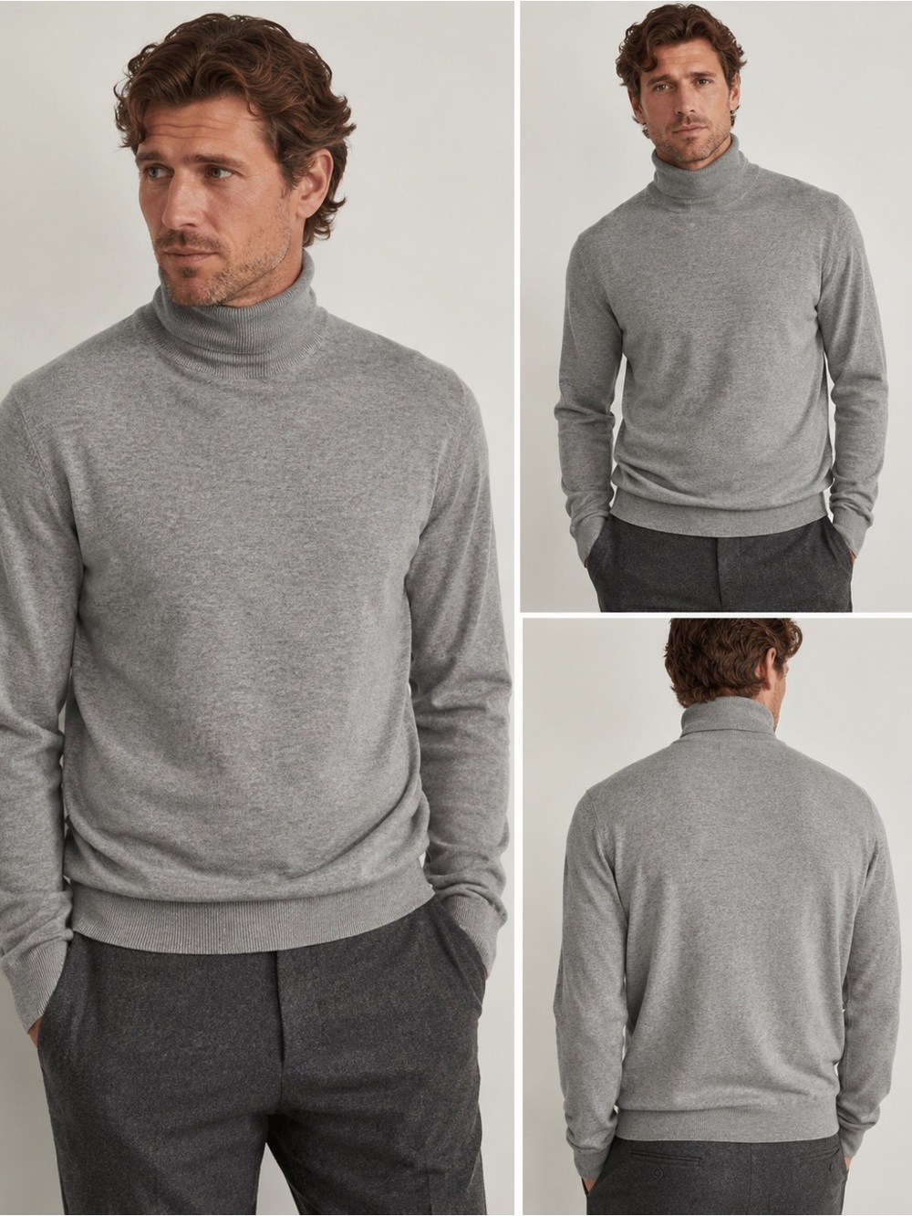 Brodie Men’s Cashmere Roll Neck Sweater Grey Size L NWT
